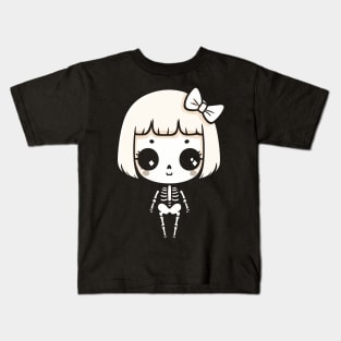 Cute Skeleton Girl in Kawaii Style | Halloween Design for Girls | Kawaii Girl Kids T-Shirt